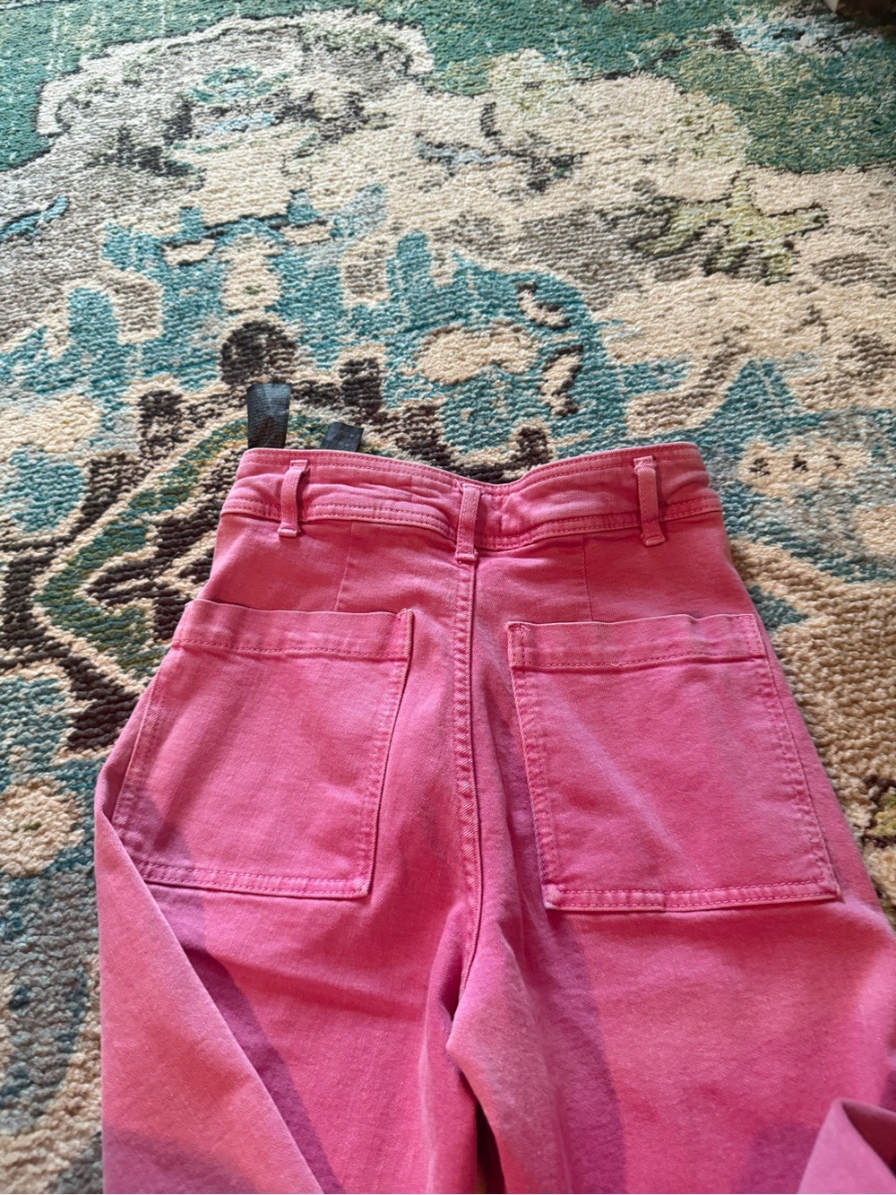 Zara Pink High Rise Wide Leg Raw Hem Jeans Barbiecore Cotton Denim Pants - Picture 10 of 10